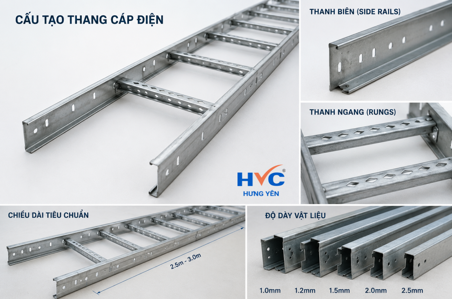 Cấu tạo một thang cáp tiêu chuẩn